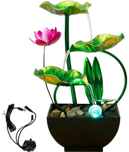 Fontaine à eau Zen Humidificateur de table avec anneau lumineux LED – Fontaine de bureau alimentée par USB pour la maison et le bureau – Fontaine de table d'intérieur avec roches naturelles