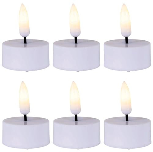 matches21 HOME & HOBBY LED Teelichter 6er Set Timerfunktion 6 / 18H - Kerze realistisch flackernde Flamme warmweiß Ø 3,5 x 1 cm - Elektrische Wachskerze in Weiß als gemütliche Tischdeko