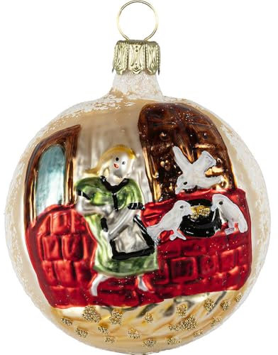 Saico Christbaumschmuck Glaskugel DREI Haselnüsse für Aschenbrödel - einseitiges Motiv - 8 cm