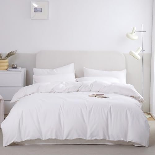 HAIBA Bettwäsche Bettbezug 160 x 210 cm Weiß 100% Baumwolle Bettbezug -Atmungsaktive weich bügelfrei Bettbezüge mit Reißverschluss