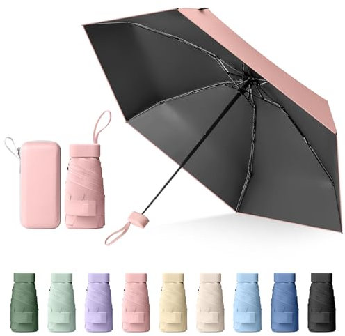 Sykrawki Mini Regenschirm, Reise-Regenschirm, Kleiner UV-Regenschirm, Winddichter Regenschirm Mit Kapselhülle, Tragbarer Taschenschirm Für Männer Und Frauen (Rosa)