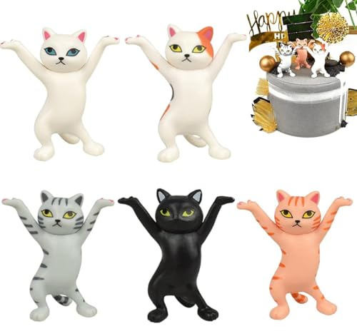 5 Stück Stifthalter mit tanzender Katze für den Schreibtisch, Stifthalter mit tanzender Katze, Katzen-Stiftehalter für den Schreibtisch oder als Dekoration zu Hause