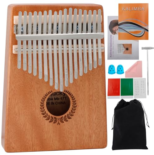 Mulucky 17-key Kalimba Thumb Piano - Portable Wooden Thumb Piano with Tuning Hammers, Learning Manual and Carrying Case, Suitable for Beginners and Music Lovers | 17-Key Kalimba: Crafted from premium wood with metal tines. Starter kit includes a tuning hammer, manual, and case.