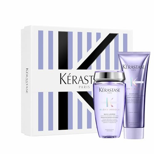 Kérastase Blond Absolu Routine-Set mit feuchtigkeitsspendendem Shampoo und Anti-Haarbruch-Spülung, für blondes und gefärbtes Haar, mit Hyaluronsäure, 250 + 250 ml