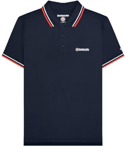 Lambretta Mens Twin Tipped Polo Shirt - Dark Navy (White/Red) - S