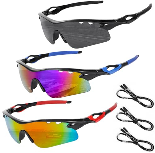 Beipegin 3 Stück Fahrradbrille Herren Damen, Sportbrille Herren mit UV400 Schutz, Schnelle Brille mit Draußen