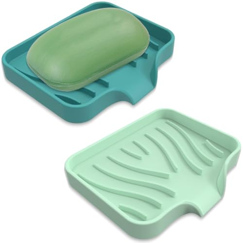 JEYORZY 2er-Pack Silikon Seifenschale mit selbstentleerendem Design, Seifenschale Silikon mit Ablauf, Seifenablage Halter für Badezimmer Küche, leicht zu reinigen, Rutschfreies Design, für Bad, Küche