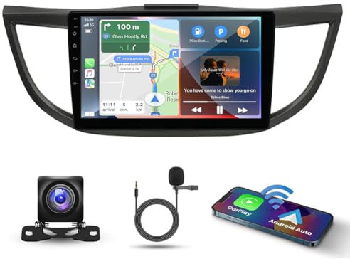 10.1 Inch Android 14 Car Stereo for Honda CRV 2012-2016 IPS Touch Screen 2 Din Car Radio Receiver w/Wireless Carplay Android Auto GPS Navi Bluetooth Wifi HiFi BT SWC FM AM Backup Camera Mic, 2+32G