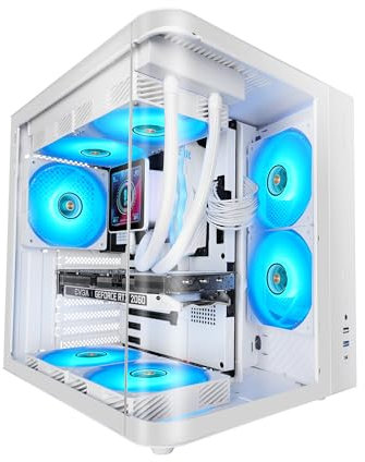 Mars Gaming MC-CURV, Boîtier Gaming ATX, Triple Verre Trempé Courbé Continu l’Avant et sur Le Côté, Structure à Double Chambre, Moyen-Tour PC Compact, Grande Capacité Interne, USB-C et USB 3.0, Blanc