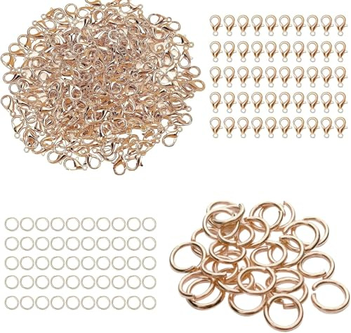 DITK-U 100 Stück Kettenverschluss Armband Verschlüsse Schmuck Verschlüsse mit 100 Stück 6mm Sprung Ringe für Schmuckherstellung, Ohrring, Armband, Halskette (Gold)