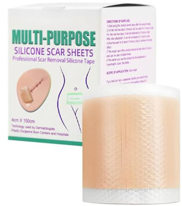 Silicone Scar Sheets, Roll Scars Tape, 1.5x59 Waterproof and Breathable, Soft Silicone Patches for C-Section, Keloids, Stretch Marks, Tummy Tuck, Surgical Incisions, Wound Care
