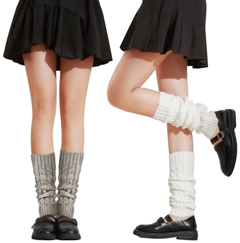 SIWOKJJO Stulpen, 2 Paar Gestrickt Beinwärmer, Leg Warmers | Damen Ballett Beinstulpen, Knöchelwärmer für Frauen, Ballett, Yoga, Partys