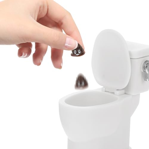 Hemobllo Miniatur Toilette mit Spülgeräusch (6 x 5,5 cm) & Kackhaufen - 1:12 Puppenhaus Badezimmer Möbel, Lustiges WC Modell Spielzeug für Streiche & Deko, Weiß (Inkl. Batterien)