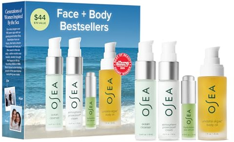 OSEA Bestsellers Set For Face + Body -4-piece Skin Care Set - Body Oil, Face Cleanser, Face Cream, & Hyaluronic Acid Serum - Clean Beauty Travel Set - Ideal for Beauty Gifts