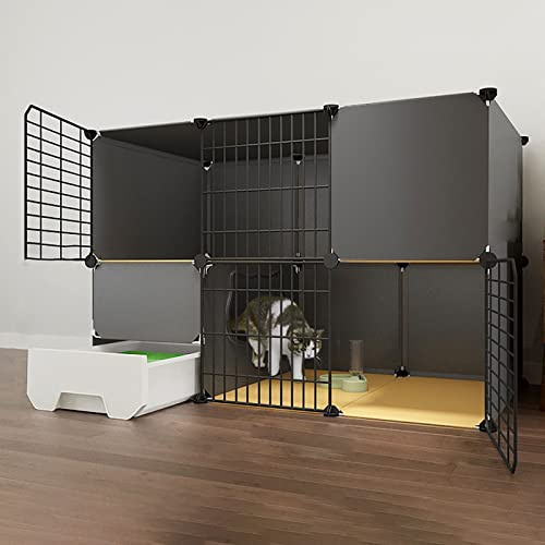 Großer Katzenkäfig Laufstall - Indoor Katzengehege mit Hängematte für Kleintiere, Welpen, Kätzchen und Hasen