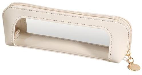 Makeup Bag - Homiladi Small Bag Organiser Pouches | PU Leather Travel Makeup Brush Case & Pencil Pouch Organizer with Zipper | Transparent Waterproof Cosmetic Bag for Women, Home, Travel (White)