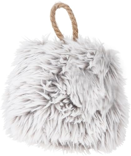Plush Faux Fur Door Stop – Weighted Decorative Door Holder with Handle, Soft Shaggy Design (Grey)