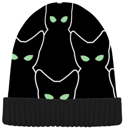 OWFKAY Beanie-Mütze, Winter-Strickmütze, schwarze Katze, randlos, für Herren, Camping, Wandern, Geschenk, Skatermütze für Damen und Herren