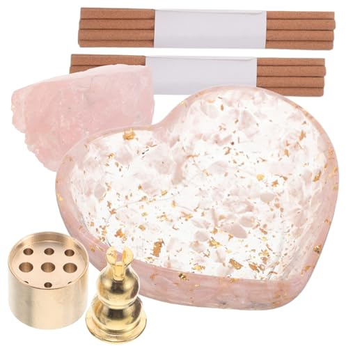 TOYANDONA Heart Shaped Natural Crystal Incense Holder Bowl with Removable Ash Collector and Rattan Stick Smudge Bowl for Meditation Yoga Home Decor Incense Holder