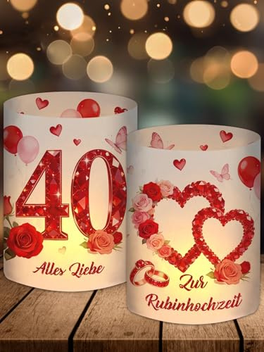 12 Windlicht Tischdeko, Rubinhochzeit Deko, Rubinhochzeit Geschenke 40 Hochzeitstag, Rubin Herzen Deko, Geeignet für Teelichter oder Kerzen