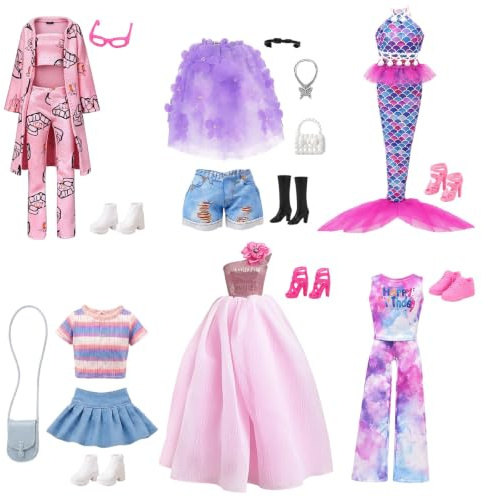 23 Fashion Puppen Kleidung zubehör - Prinzessinnenkleid Chic Anzüge Party Kleid Pailletten Outfits Meerjungfrauenkleid rosa Trainingsanzug 6 Paar Schuhe 6 Accessoires für 11,5 Zoll Puppen