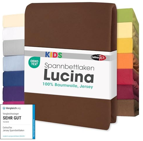 CelinaTex Jersey Spannbettlaken Lucina für Kids 60x120-70x140cm Schoko braun 100% Baumwolle gekämmt superweich Spannbettbezug, Leintuch, Bettlaken, elastisch, Strech, Oeko-Tex
