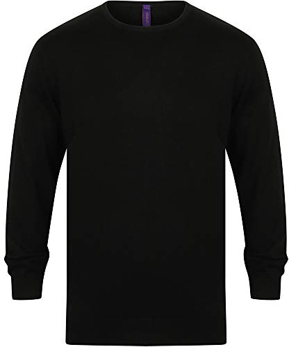 Henbury Mens Crew Neck 12 Gauge Fine Knit Jumper/Sweatshirt (2XL) (Black)