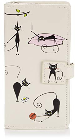 SHAGWEAR ® Portemonnaie Geldbeutel Damen Geldbörse Mädchen | Bifold Mehrfarbig Portmonee Designs: (Irre Katzen Creme/Crazy Cats)