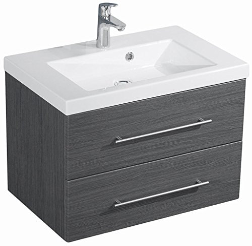 emotion | Waschbecken mit Unterschrank in Anthrazit Gemasert | Made in Germany | B70,4 x H51 x T46 cm | Waschtischunterschrank mit Zwei Schubladen | Mineralgussbecken für designvolle Badezimmer