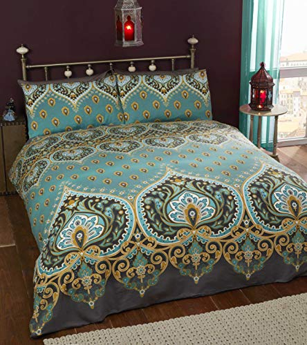 Asha Smaragd indischen Design Bettwäscheset, Bettbezug und 2 Kissenbezüge Bettwäsche-Set, grün/Blaugrün