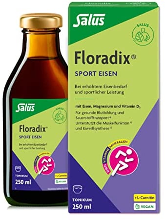 Salus Floradix Sport Eisen - Tonikum 1x 250 ml - bei erhöhtem Eisenbedarf und sportlicher Leistung - mit Eisen, Vitaminen und Mineralstoffen - vegan