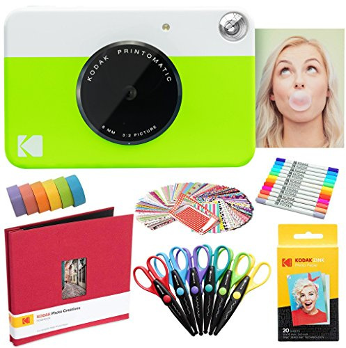 KODAK Printomatic Fotocamera istantanea (Verde) Pacchetto Artistico + Carta Fotografica Zink (20 Fogli) e Altro