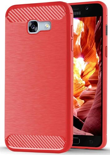 ONEFLOW® Schutzhülle im Edelstahl-Design passend für Samsung Galaxy A5 (2017) | Carbon + Gebürstete Aluminium Optik - aus TPU, Rot