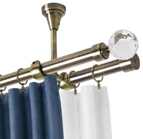 Rollmayer Gardinenstange Ø19mm 200cm Antik Gold 2-läufig | Deckenbefestigung, mit Carmen, ohne Ringe, für Schlafzimmer und Büro