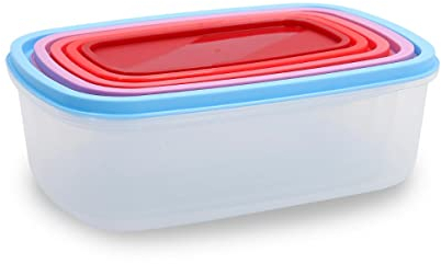 Quid Habitat Set 5 hermétiques rectangulaires, empilables et emboîtables, BPA Free, Plastique, Multicolore