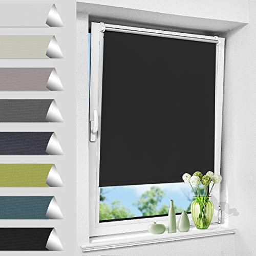 Allesin Verdunklungsrollo ohne Bohren, Verdunkelungsrollo Klemmfix, Schwarz 45 x 130 cm, Thermorollo Hitzeschutz, Rollo Verdunklung Wandmontage, Klemmrollos lichtundurchlässig für Fenster