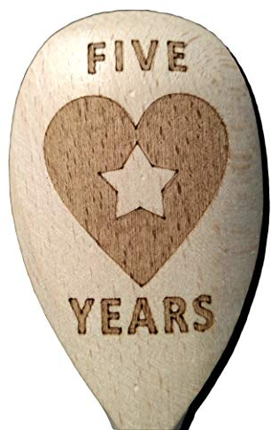 FastCraft 5th ANNIVERSARY WOOD GIFT WOODEN BAKING SPOON FIVE 5 YEARS MARRIED PRESENT
