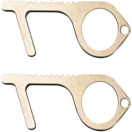 Hygiene Hand Brass Clean Key, No-Touch Door Opener & Closer Stylus Keep Hands Clean, Portable Stick for Push The Elevator Button, Shape of Key - Easy to Carry and Use (Golden1 2pcs)