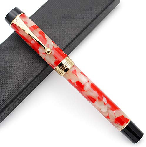 JINHAO Century 100 18KGP Golden Plated Resin Fountain Pen (Red Koi, Medium Nib)