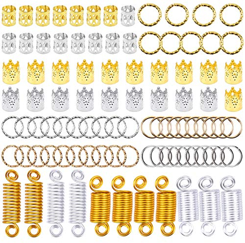 NATUCE Dreadlocks Haarschmuck,100 Stück Haar Dreadlocks Zubehör umfassen Aluminium Haarspulen Dreadlocks Dreadlocks Perlen Clips Kronenförmig Dreadlock Cuffs Haarringe für zöpfe