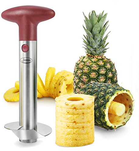 Newness Ananasschneider, Ananas-Entkerner Schneider, Ananasschäler Edelstahl Core Entferner Werkzeug für Home & Küche mit scharfe Klinge, Rot