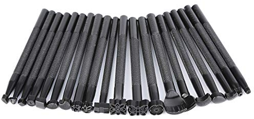 Namner 20 Stück Leder Prägestempel Set, Schwarze Leder Stempel Werkzeuge DIY Leder Punziereisen Set Verschiedene Formen Stempel Set zur kunstvollen Bearbeitung von Leder
