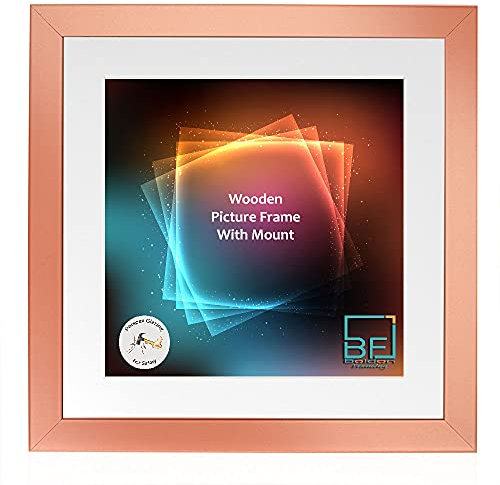 Boldon Framing - Rose Gold, Square Thin Photo Frame in Solid Wood with White Wall Mount, 7x7 Pic Size 5x5 Picture Display
