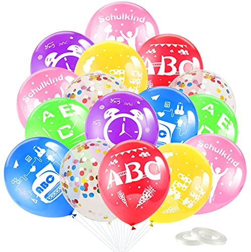HOWAF 35x Luftballons Einschulung, Bunt Schulkind Luftballons Schulanfang Deko ABC 123 Latex Ballons für Einschulung Deko Schuleinführung Schulkind Deko Einschulung Junge und Mädchen