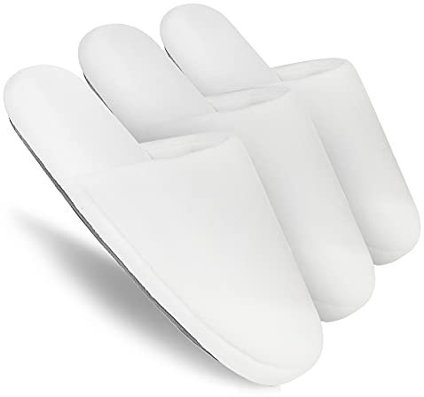 Tlizzz7 Lot de 3 paires de chaussons de spa de luxe en mousse à mémoire de forme lavables pour hôtel, maison d'hôtes, d'intérieur pour homme et femme (pantoufle pour femmes/homme), 3 paires blanches.,