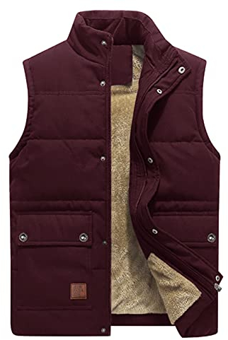 KEFITEVD Steppweste Herren Winter Thermo Fleeceweste Ärmellos Übergangsjacke Warme Weste Jacke Stehkragen Männer Weinrot XL