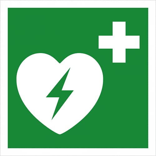 Schild: Defibrillator Rettungszeichen - Aluverbundtafel 150 x 150 mm nachleuchtend