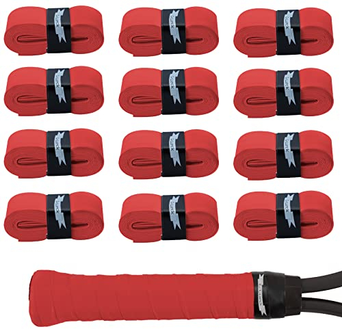 G-Lueck 12er Set Tennis Griffband TALENT GRIP | 0,60mm Stärke | Overgrip für Squash Badminton Schläger & Kicker inkl. selbstklebendes Abschlußband | sehr griffig, Anti-Rutsch (Rot)