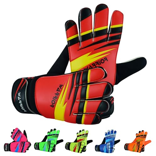 warrior gears Torwarthandschuhe für Kinder, Junior-Torwarthandschuhe mit doppeltem Handgelenkschutz – Rot, Größe 2 (4–5 Jahre)