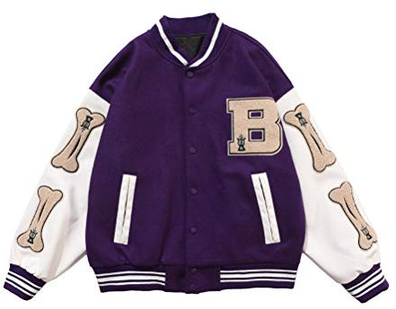 Minetom Giacca Varsity Uomo Giacca Da Baseball Cappotto Unisex Jacket Felpa Motociclista Giubbotto Giacca Da Coppia A Viola XS